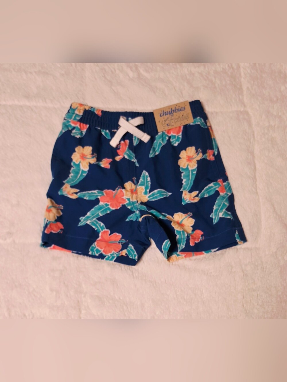 chubbies Navy Floral Kids Swim Trunks with Yellow & Coral Flowers(SW300-01)
